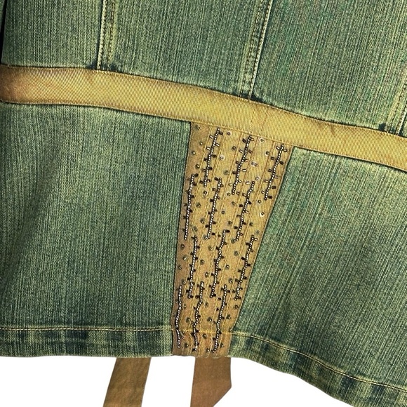 Vintage Joy London Denim Ruffled Beaded Jean Jacket Large Extra Large - Picture 9 of 15